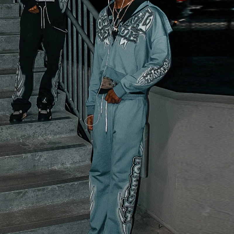 Custom Applique Logo Plus Size Casual Wear Fashion 2 Piece Set Jogger Sweatshirt Sweatpants Tracksuit for Men