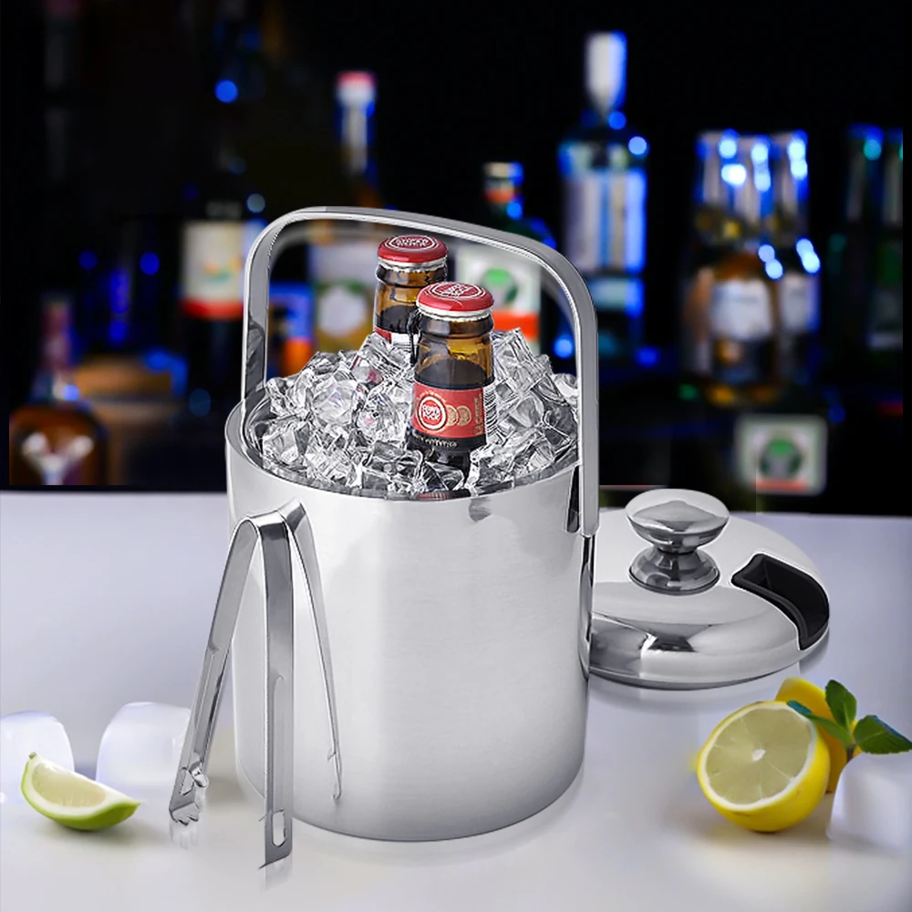 Creation Factory Customized New Product Price Double Wall Stainless Steel 10L Ice Bucket Black Tub with Lid