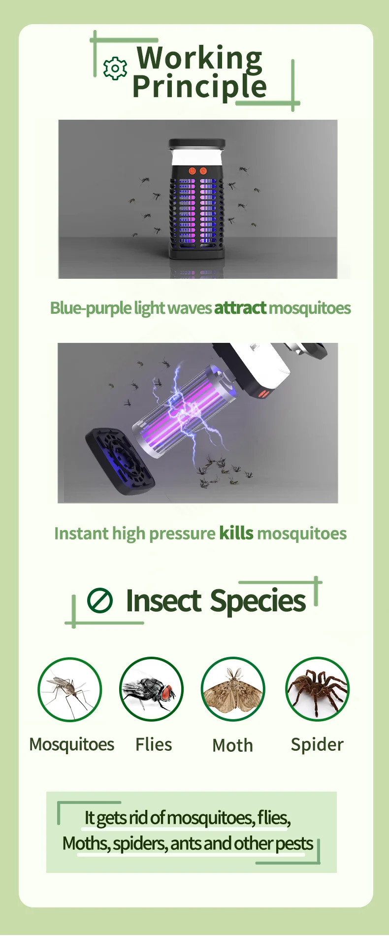 Saijzek. New Arrival High Effective Indoor/Outdoor UV LED Bug Zapper Solar Powered Electrical Shock Mosquito Killer Lamp Moths factory