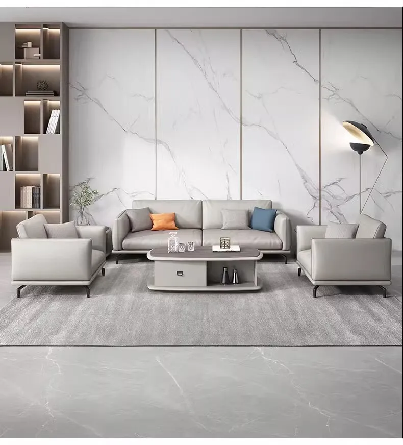 Modern Solid Wood Office Sofa and Coffee Table Combination for Commercial Use in Villa and Business Reception Rooms
