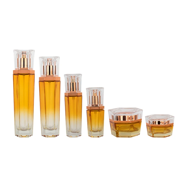 High Quality Gradient Glass Bottle Wholesale Jar And Bottle Set For Cosmetics Luxury Empty Cosmetic Container Set Skincare