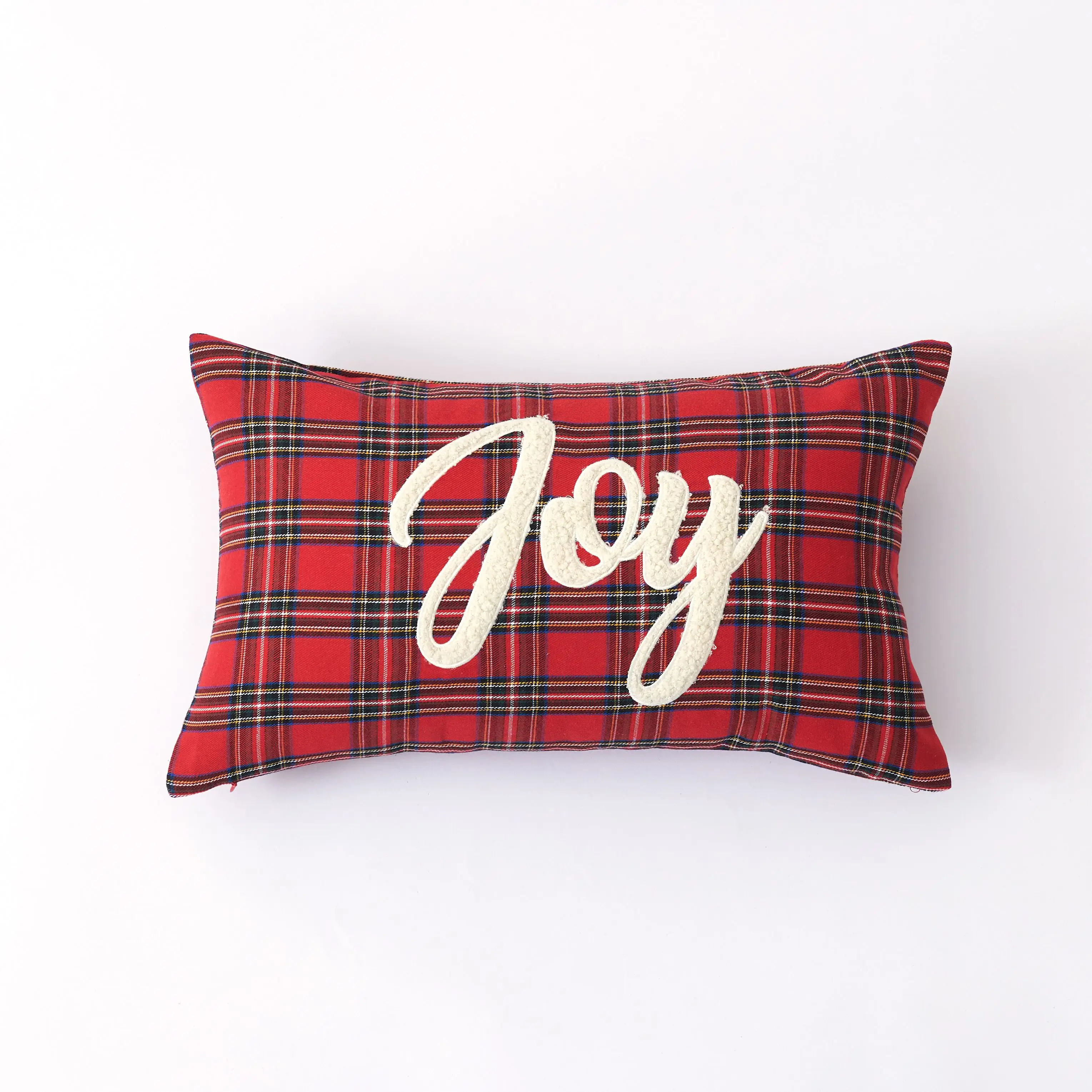 Embroidered Plaid Cushion Cover Christmas Pillow Cover Buy Joy Applique Christmas Pillow Cover