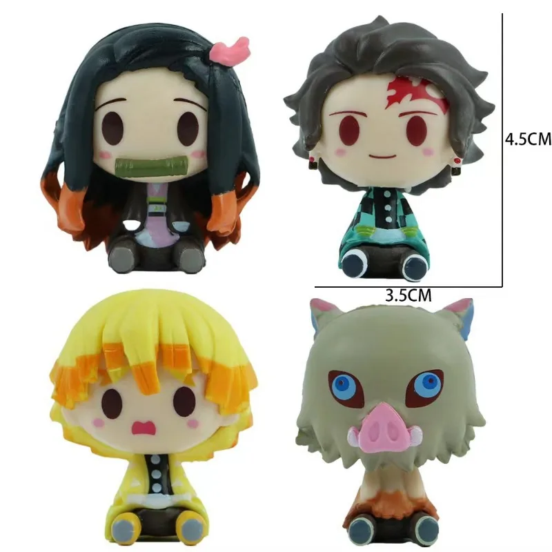 4pcs/set Anime  Kimetsu No Yaiba Figure Q Posket Kamado Tanjirou Kamado Nezuko Agatsuma Figure Toys 4-5cm