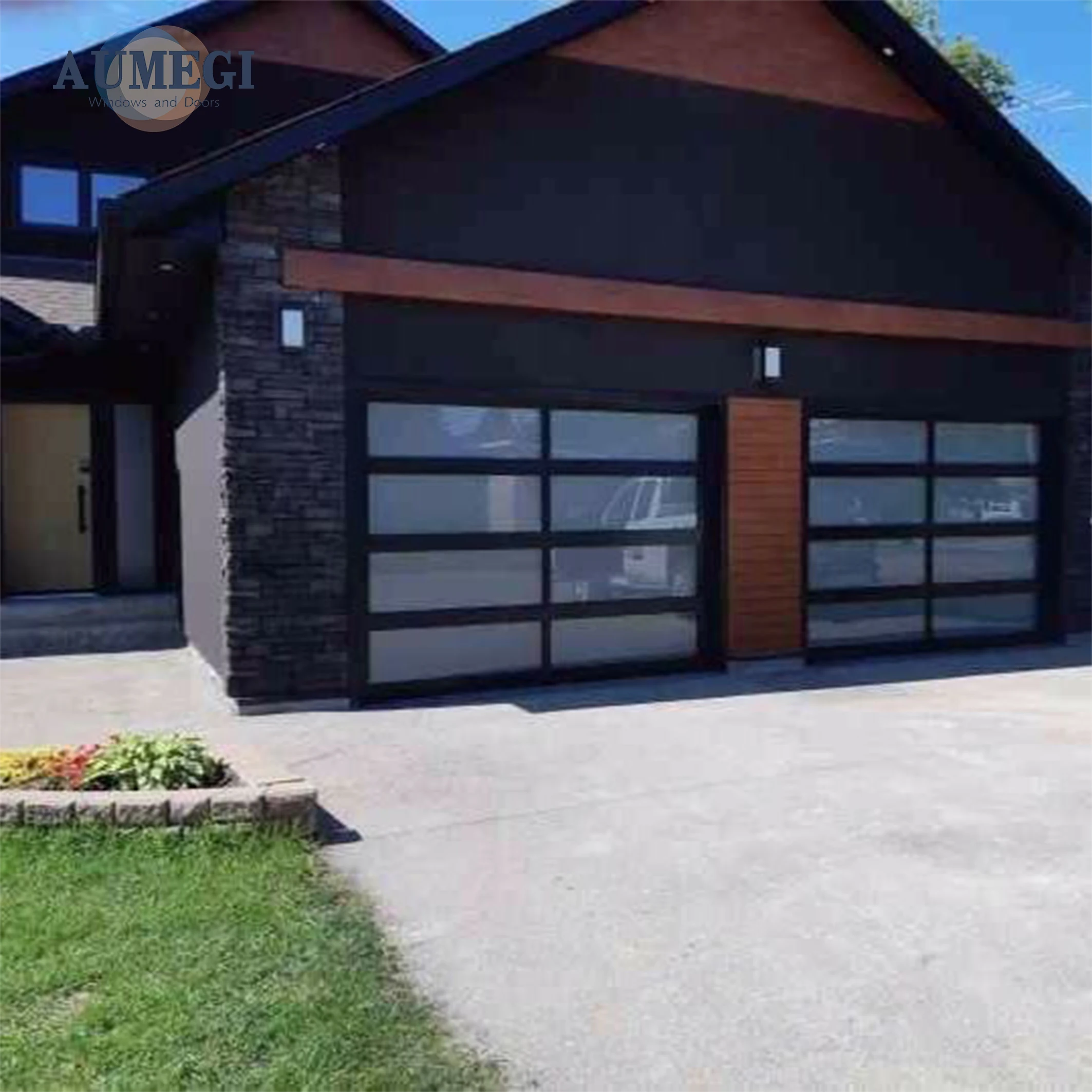 Aumegi Sound Insulation Door Slide Garag Full View Glass Garage Door Sectional Frameless Aluminum  Automatic Garage Door