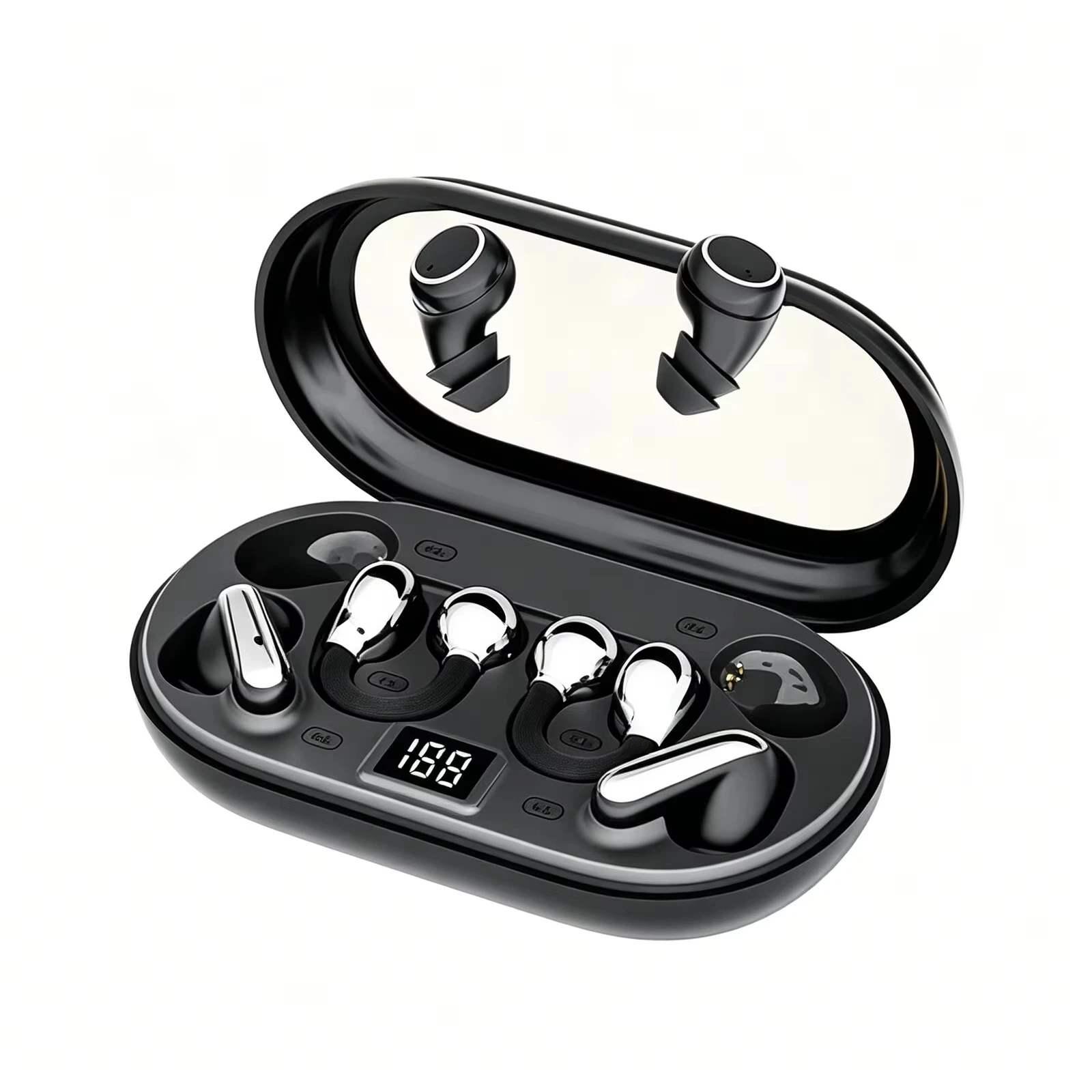 P47 3-in-1 Wireless Bluetooths Earbuds In-Ear & Ear-Clip Design LED Digital Display Long Battery Life HiFi Stereo Earphones