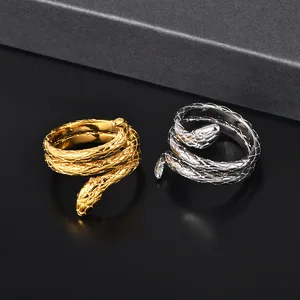 Europe US Cold Wind Snake Ring Women's Stainless Steel Natural Stone Trendy Gold-Color Plating Daily Use Hand Jewelry Wholesale