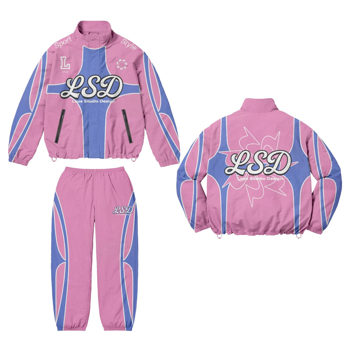 Custom Logo Nylon Two Piece Set Zipp up Vintage Windbreaker Sublimation Tracksuit Windbreaker Short Set