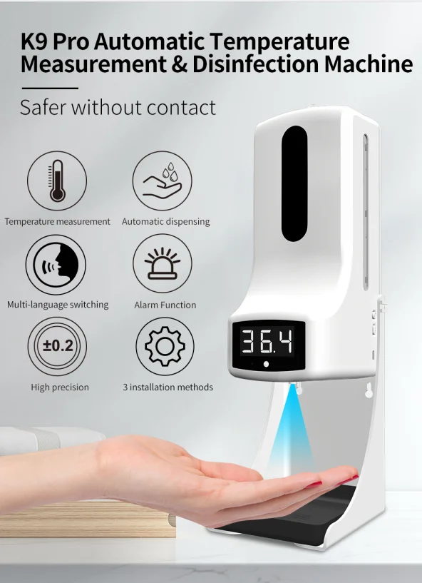 Sell-well 1000mML K9 Pro термометр с лотком диспенсер для мыла Интеллектуальный диспенсер для мыла