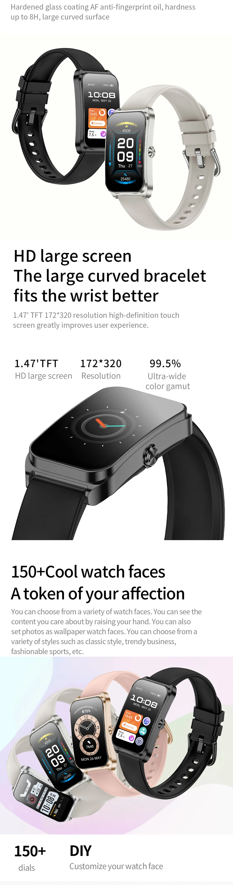 product km98 smart watch ladys fitness smart bracelet 147 inch screen vp60 heart rate gloryfit smartwatch women-3