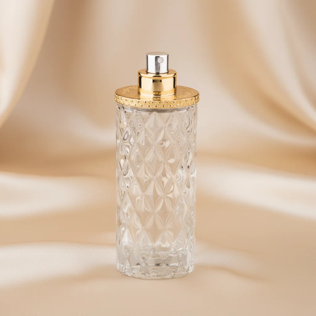 Newest Design Modern Golden Luxury 85ml Round Glass Refillable Perfume Bottle with Gold Cap