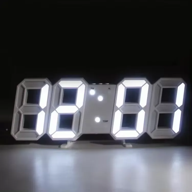 Modern Digital 3D White LED Wall Alarm Clock Table Alarm Nightlight Wall Clock for Home Living Room Decoration