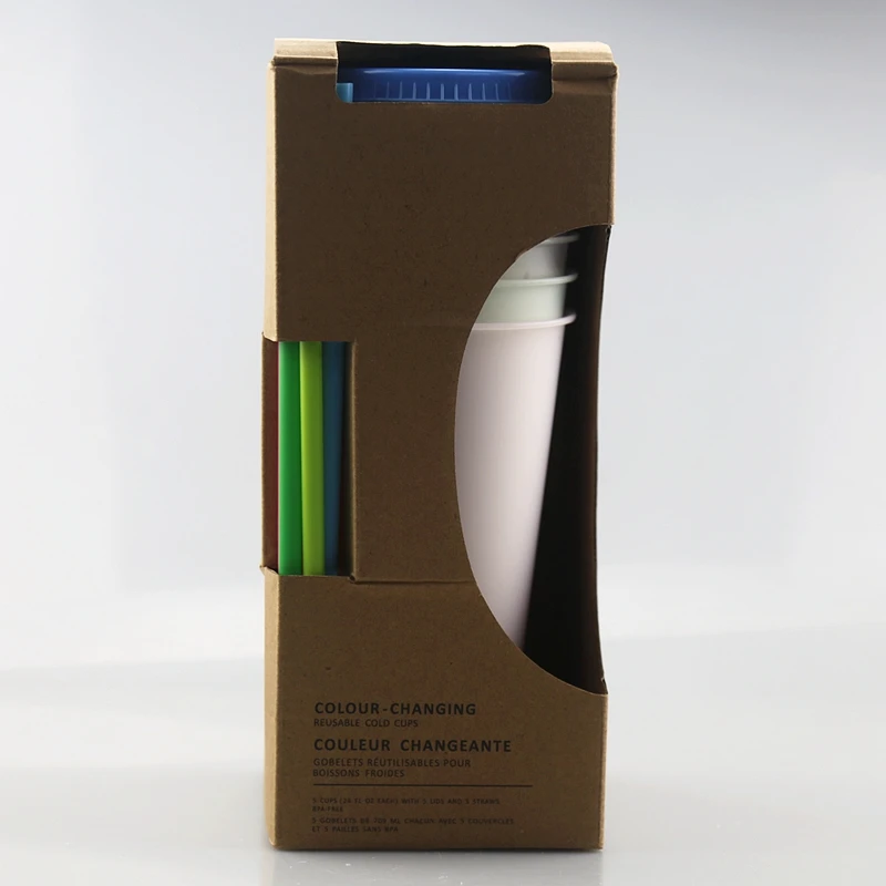 Набор пластиковых стаканов большой емкости 710 мл 5 цветов белая пластиковая цветная чашка с цветной крышкой Акриловый стакан