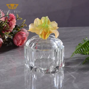 Glass Sandalwood Container Flower Lid Jewelry Sundries Box Clear Crystal 2026 New Creation Instagram Novelty Glass Jar