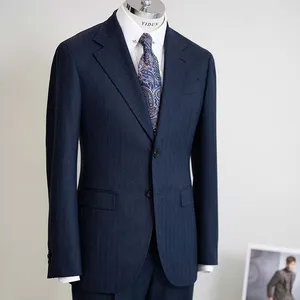 Italian Custom Made Men's Business Suits New Fashion Wool Blend Strip Fabric Slim Fit Plus Size Breathable Custom Suits Plus