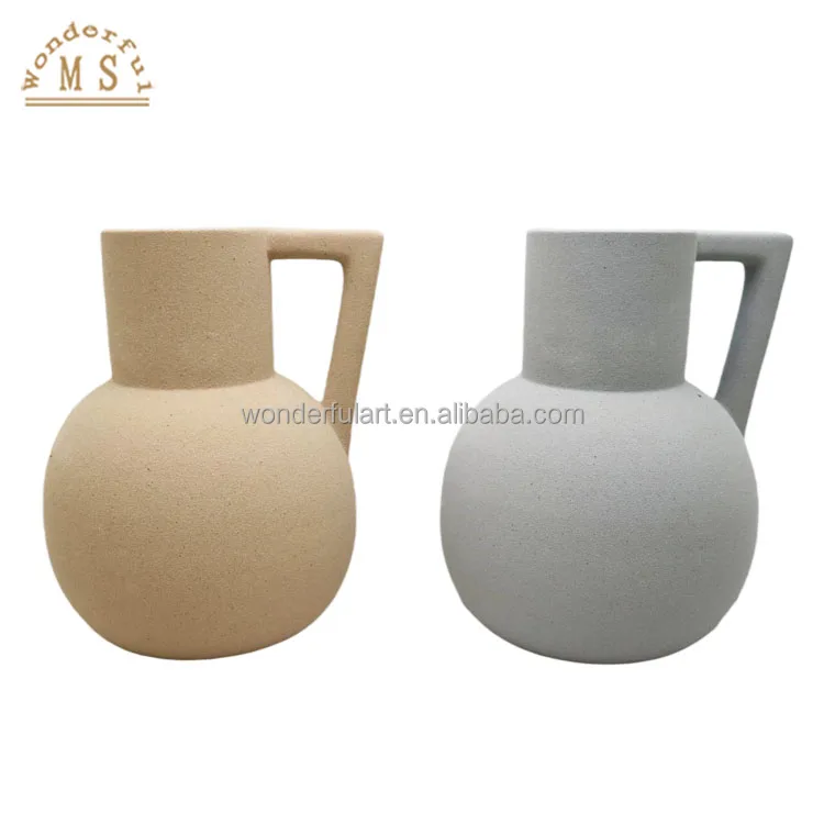 Porcelain Home Decor Flower Vase handicraft succulent Ceramic sandy glazing bottle portable flowerpot handle garden planter