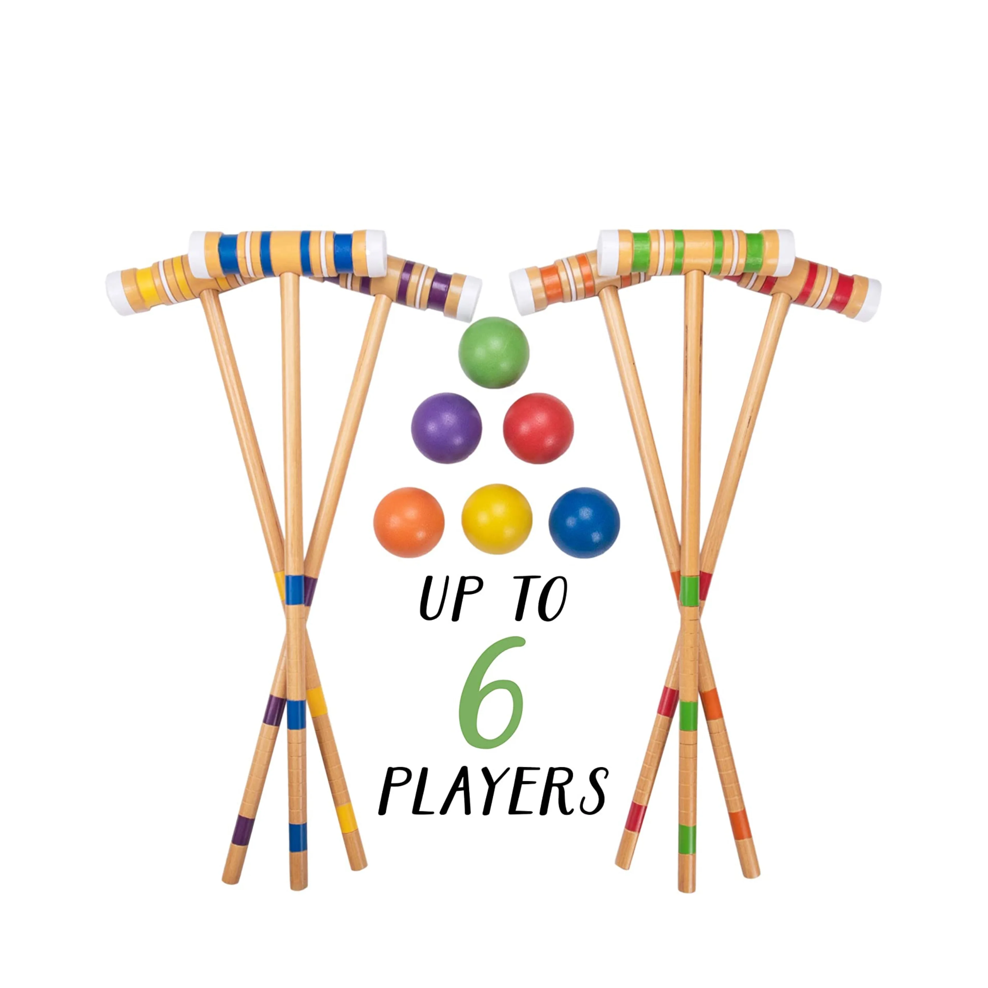 Набор крокеток OEM для шести игроков с роскошными деревянными маллетами из сосны, цветные шарики, котелки, котелки, набор игр для газона, заднего двора