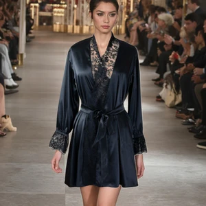 Satin Nightdress Pajamas Women Lingerie Lace Sleepwear Wholesale Night Gown Robe