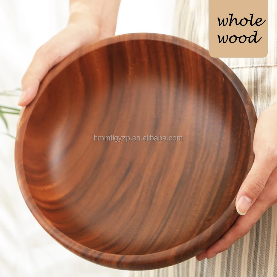 Most popular Custom Logo High Quality Hand Made Acacia Wood salad bowl Kitchen Utensils Soup Rice Tableware