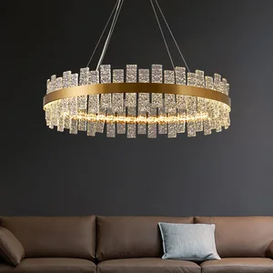 Nordic Style Brushed Gold Pendant Lights Dining Room Modern Led Glass Crystal Ring Chandelier