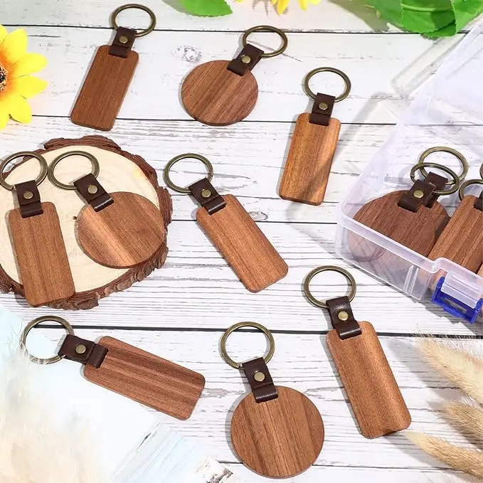 Custom Laser Engraving Logo Beech Walnut Wood Keychain Blanks Wooden ...