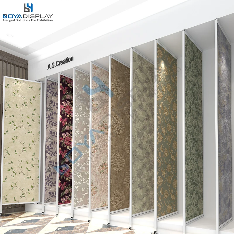 Customize Size Double Side Double Slider Wallpaper Display Stand Rack for Showroom