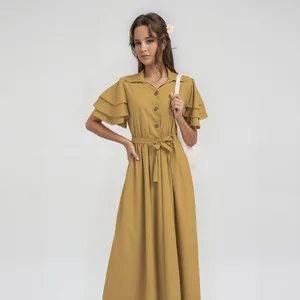 New Wholesale Fashion Elegant Loose Summer Women's Short Sleeve Button Casual Dress