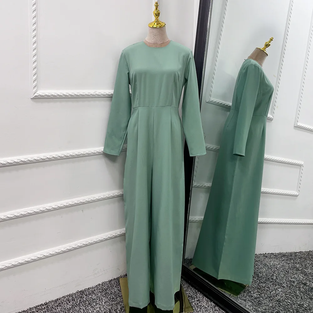 2023 New Modest Islamic Clothes Solid Color Wide Leg Pants Women Jumpsuits for Muslim Ladies
