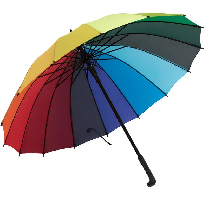 TX884 Customized Logo 16K Automatic Open Iridescence Umbrella Golf Windproof Parasol Long Straight Handle Rainbow Umbrella