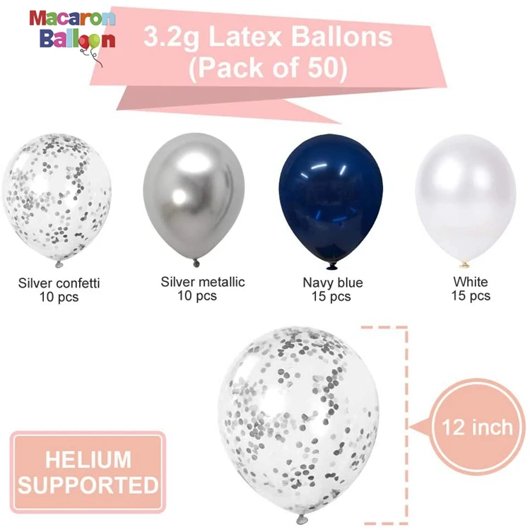 20 Pz 12 Pollici Blu Navy E Argento Coriandoli Palloncini Bianco Perla E  Argento Metallizzato Cromato Palloncini Per Feste Set Per Compleanno Sposa  Anniversario Matrimonio Fidanzamento Laurea Decorazioni Per Feste