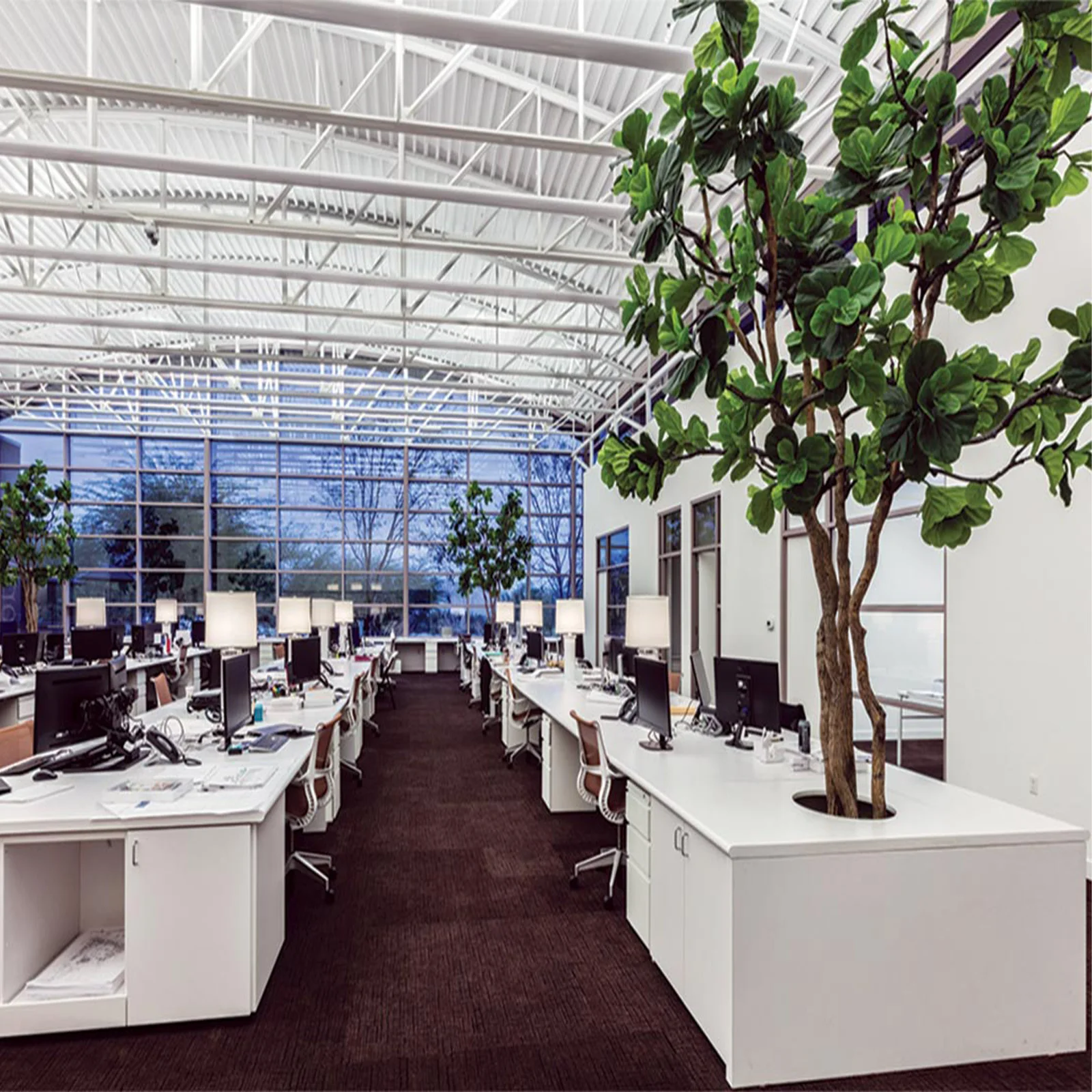 We Did a Commercial Case Fake Tree Decor Business & Office Buildings Artificial 15 Feet Ficus Lyrata Fiddle Leaf Fig Trees