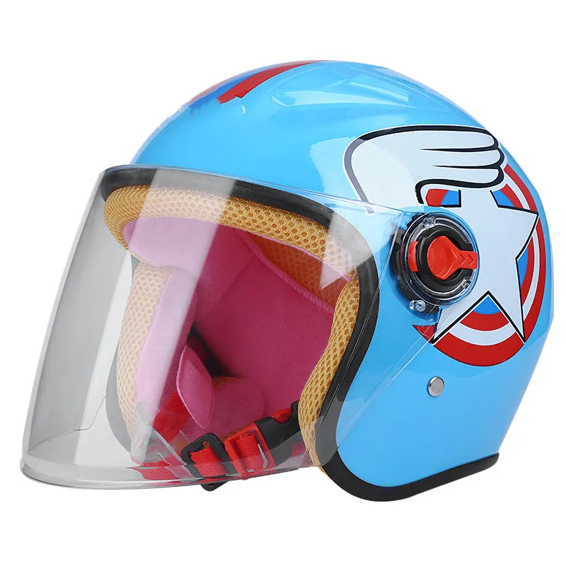 Color : PINK NJ helmet Electric Motorcycle Helmet Moped Childrens Four Seasons Universal Half Helmet 