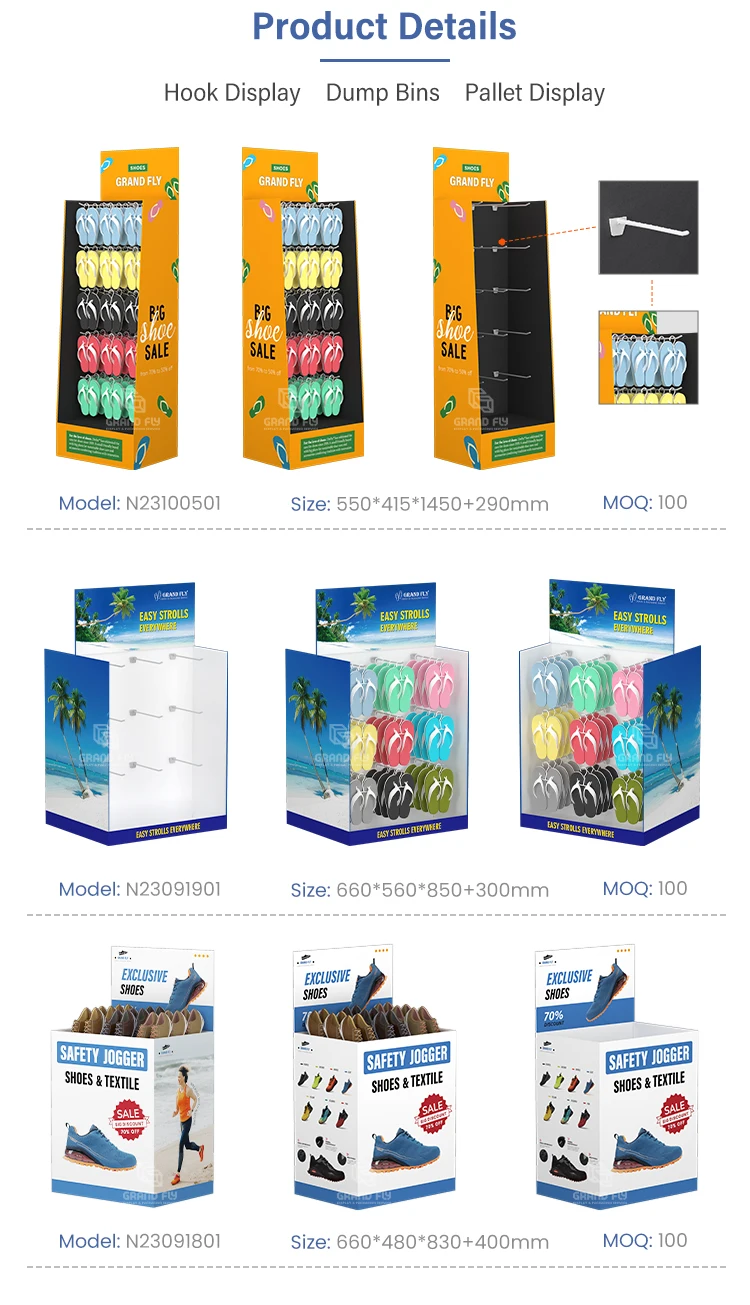 Custom Floor Standing Shoe Cardboard Retail Shoe Display Rack Riser For