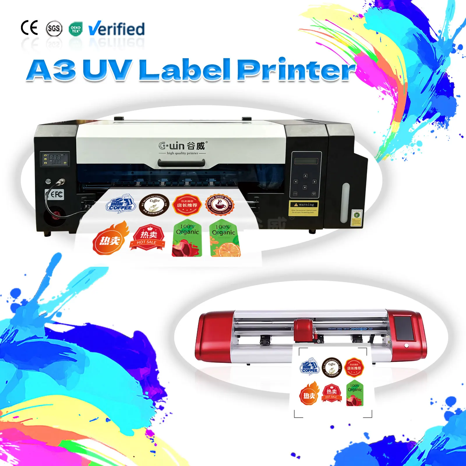 Gwin GW450 6 Color with Varnish Label Printing Machine Single Pass A3 Mini UV Led Roll to Toll Sticker Printer