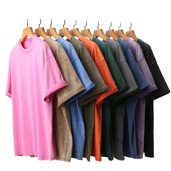 Wholesale 100 Cotton Blank Vintage T Shirt Heavyweight Vintage Men DTG T Shirt Custom Acid Wash Tshirt