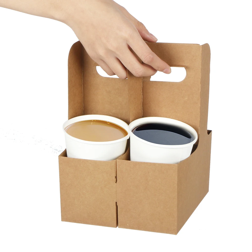 Personalized Double Wall Coffee Tea Cup Holder With Handle Portable Foldable Cardboard Cup Carrier Eco Friendly Snack Tray