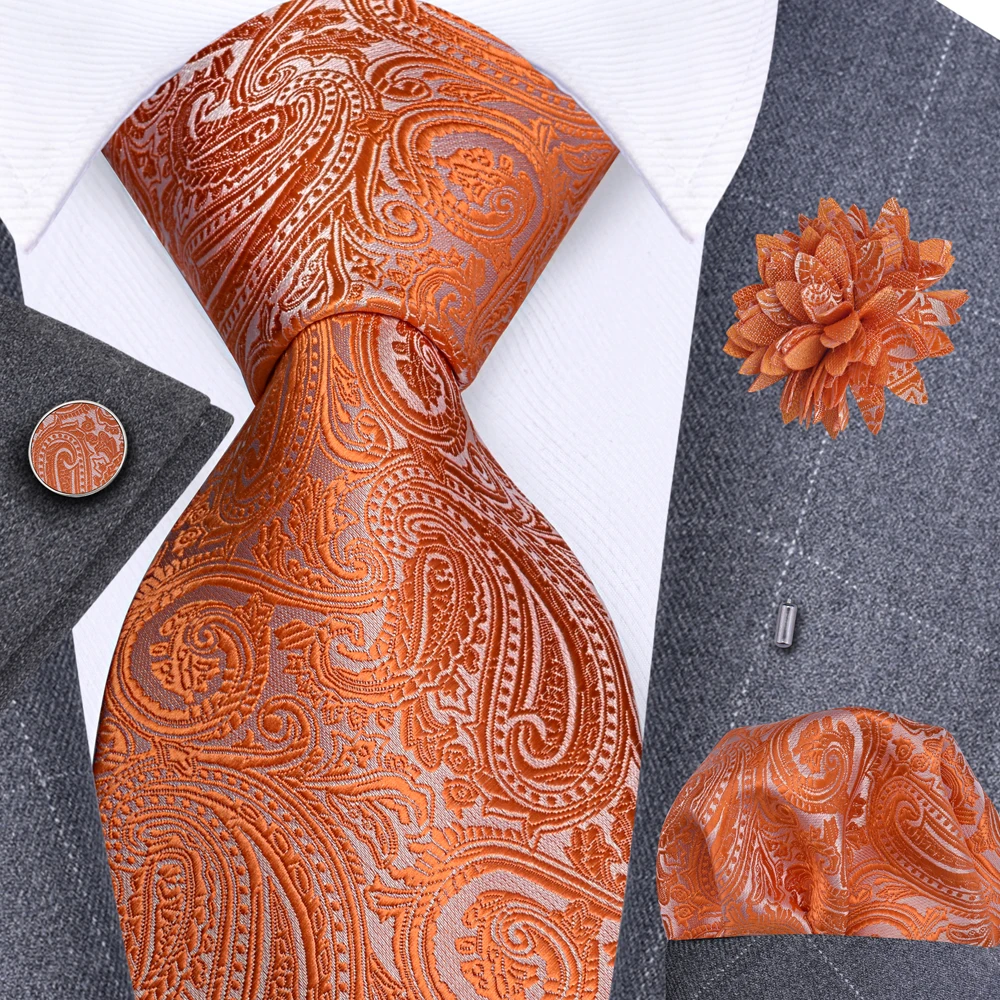 Gold Blue Striped Silk Ties For Men 8cm Mens Neck Tie Set With Brooch Pin Wedding Accessories