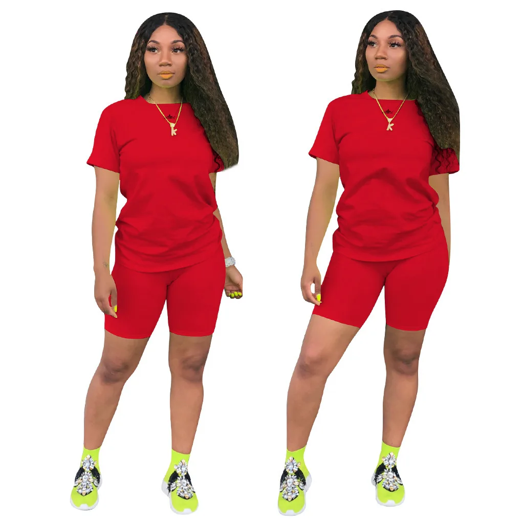 2021 New Drop Shipping LOGO Custom Logo Clothing Cotton Short 2 Piece Women Outfit Two Piece Pants Set Women Clothing