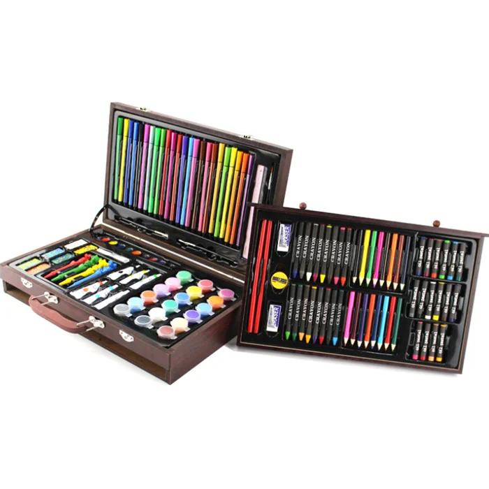 142 Pieces of Wooden Box Children's Drawing Tool Set Oil Pastel Crayon –  AOOKMIYA