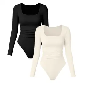 Hot Selling Elegant Women's Sports Bodysuit Long Sleeved Square Neck Ribbed Jumpsuit for Fitness and Yoga Womens Clothing