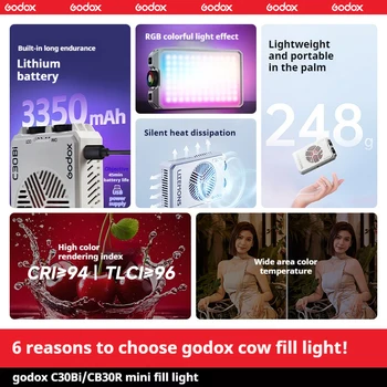 Godox C30Bi 30W 2800K-6500K Portable Light Portable Video Light for Live Streaming Outdoor Shooting detail image