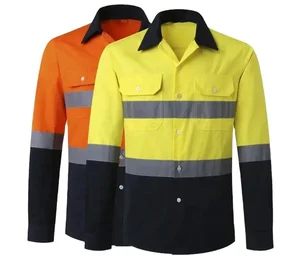 Wholesale Industrial Safety Workwear Security Cotton High Visibility Long Sleeve Reflective Men Hi Vis Custom Work Shirt