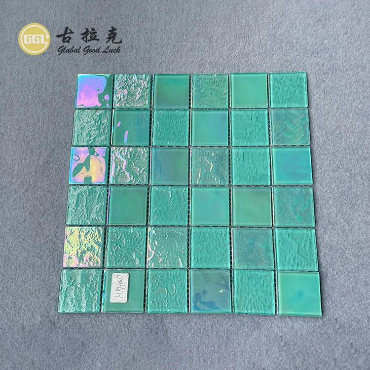 Wholesale price outdoor aqua green white blue iridescent crystal glass swimming pool mosaic tile