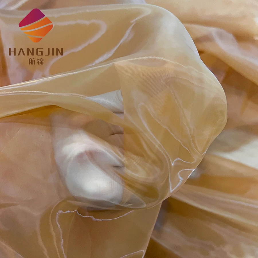 High Quality Transparent Brown Skin Color Shimmer Organza Fabric Bright  Silk Soft Smooth Organza Tulle Fabric for Wedding Dress