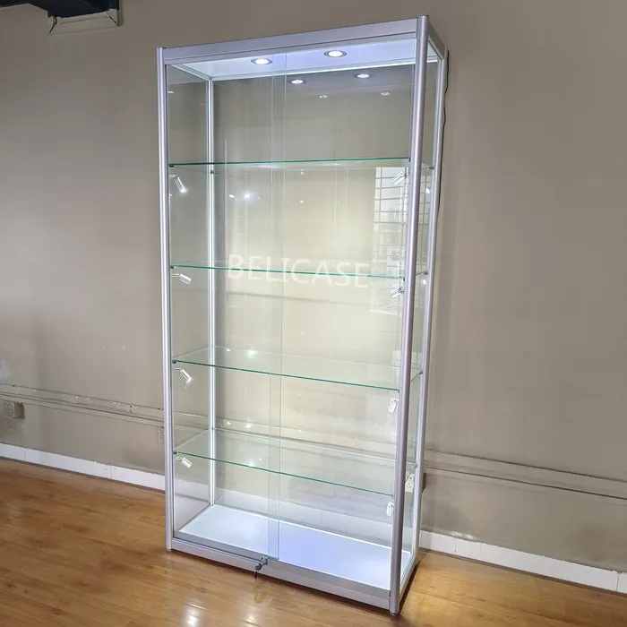 Standard and Customized Full Vision Display Cases for Collectibles Aluminum with Led Light Lockable Glass Display Showcase