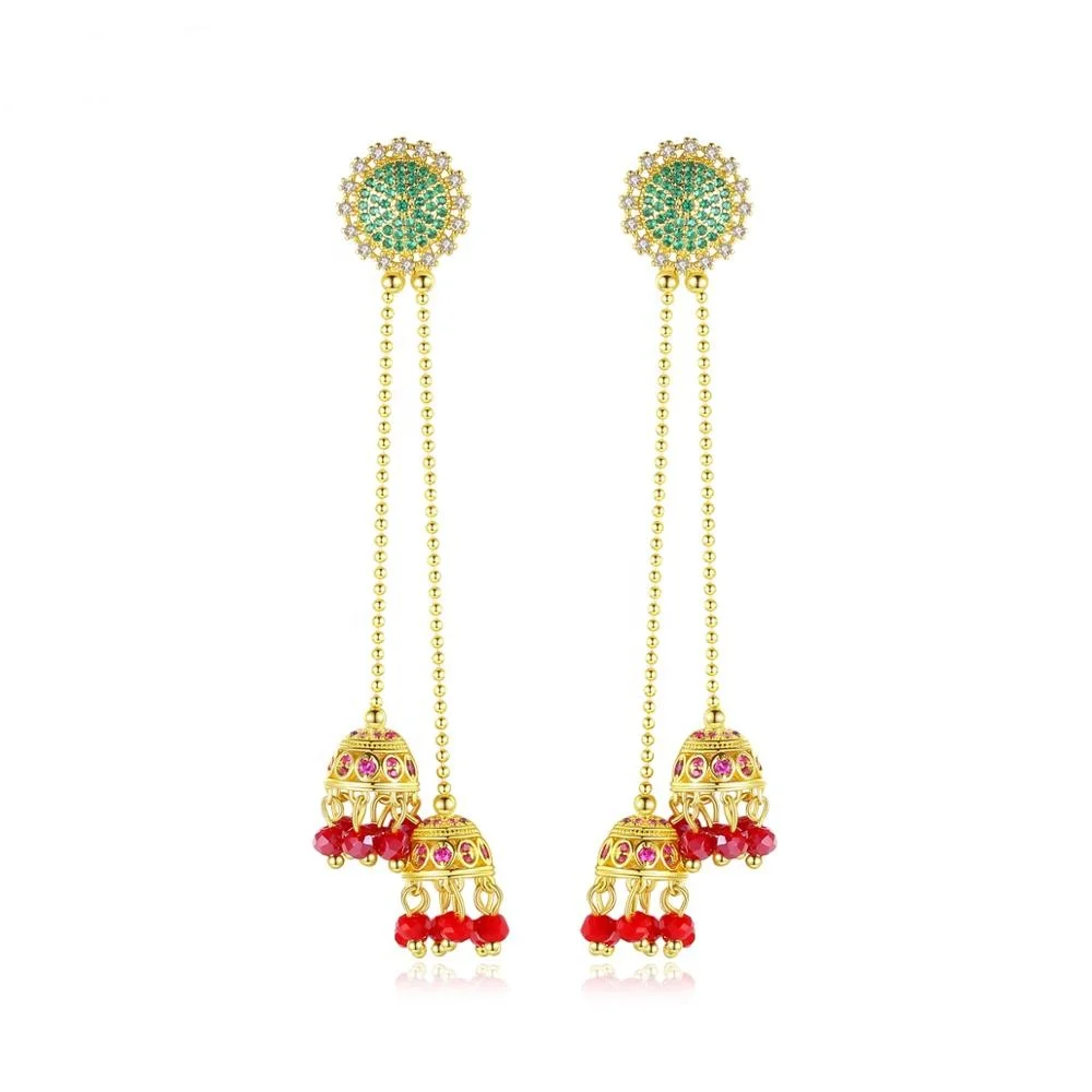 LUOTEEMI Attractive Design Colorful Indian Long Drop Earrings for Women Wedding Party Gold Color Fashion Jewelry