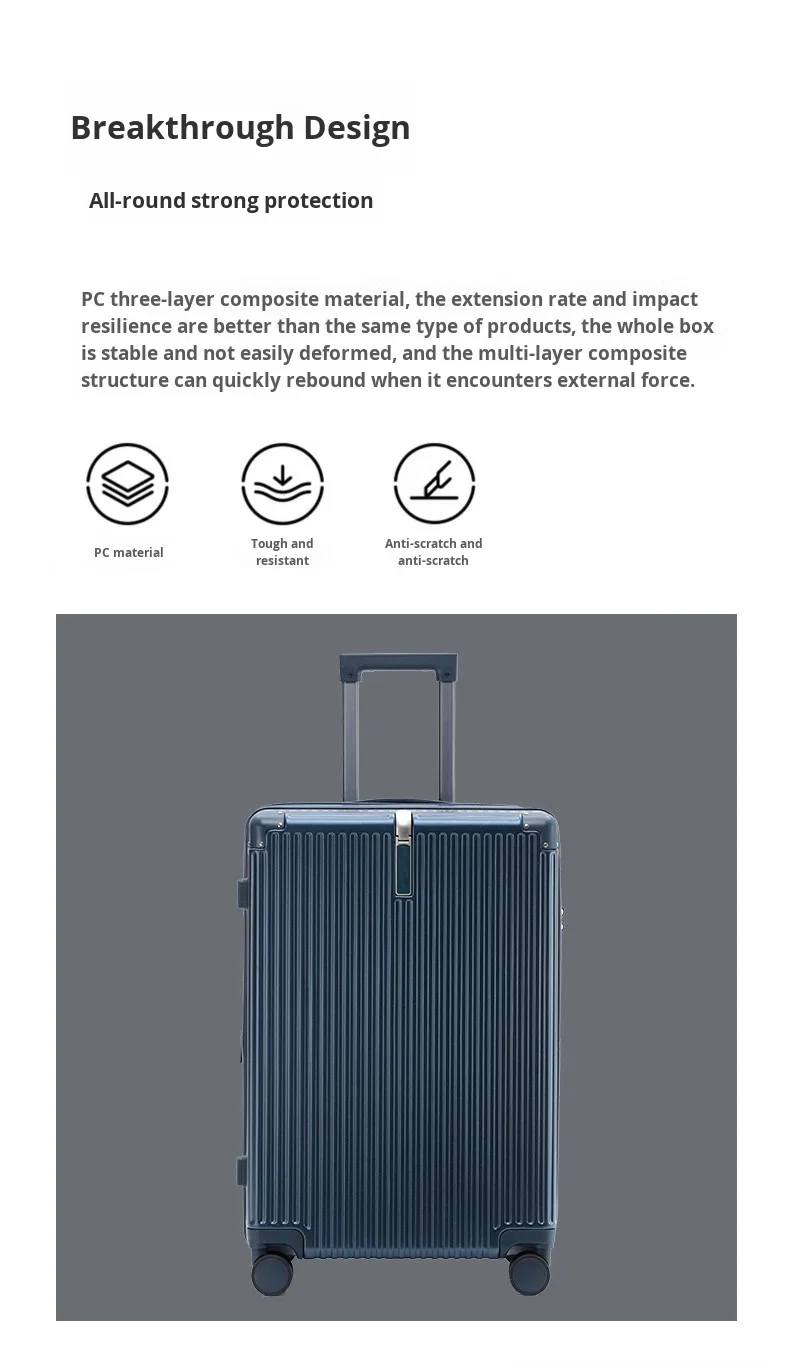 product 20 inch sturdy durable telescopic handle pc luggage high appearance level silent password suitcase high quality zipper closure-7