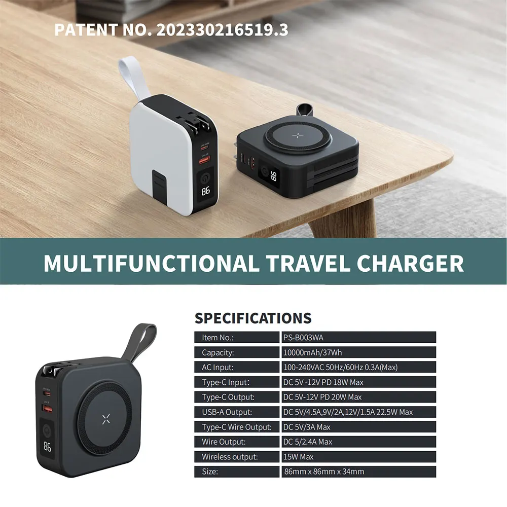 product 5 1 universal travel charger led display magnetic portable wireless fast charging 20w high capacity power bank support color-4