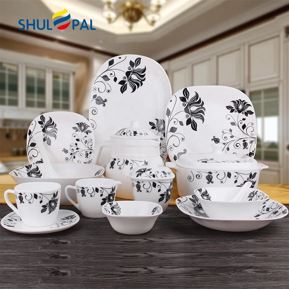 Opal Glassware Square Dinner Set Wholesale Tableware Opalware 72PCS Decal  Dinnerware Set Dinner Set 72 Pcs