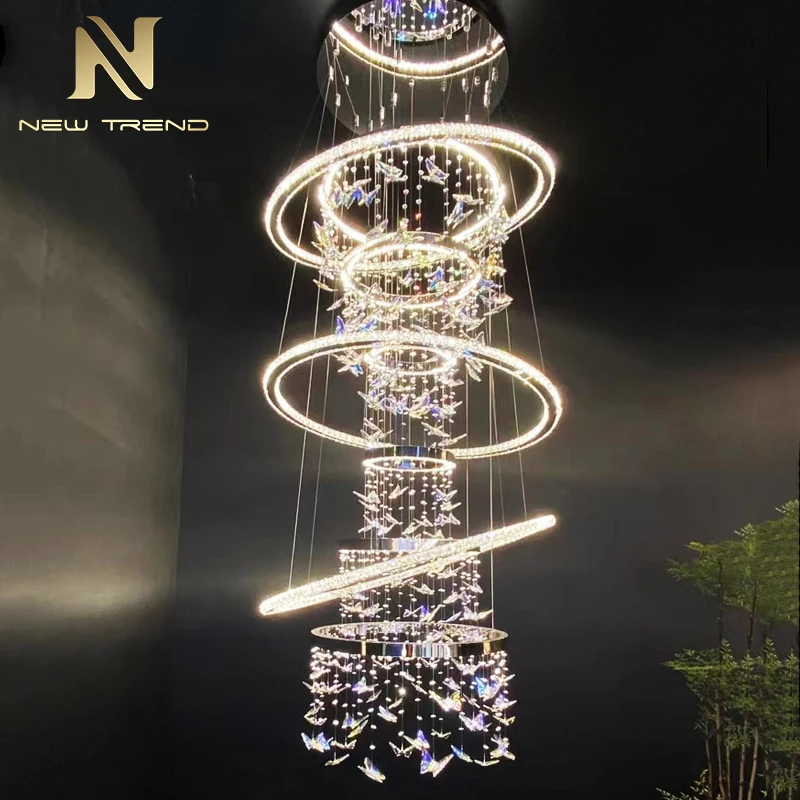 CPL-385 Lusso Su Misura Illuminazione Decorazione Interna Atrio Albergo Scala Villa Anello Farfalla Cristallo Led Lampadario