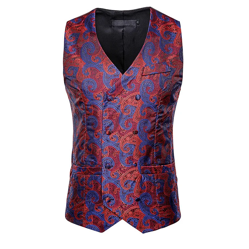 COOFANDY Mens Victorian Vest Steampunk Double Breasted Suit Vest Slim Fit Brocade Paisley Floral Waistcoat 